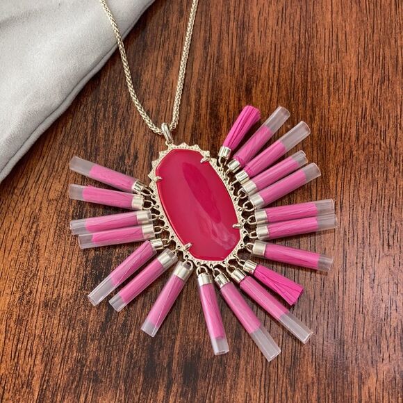 Barbie™ x Kendra Scott announce collaboration with  NEW Kendra Scott Barbie Betsy Long Gold Plated Hot Pink Tassel Necklace RARE NWT
